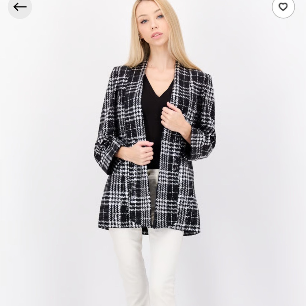 Kasper Blazer Women Size 10 Regular Fit Metallic Black/Silver 3/4 sleeves Casual
